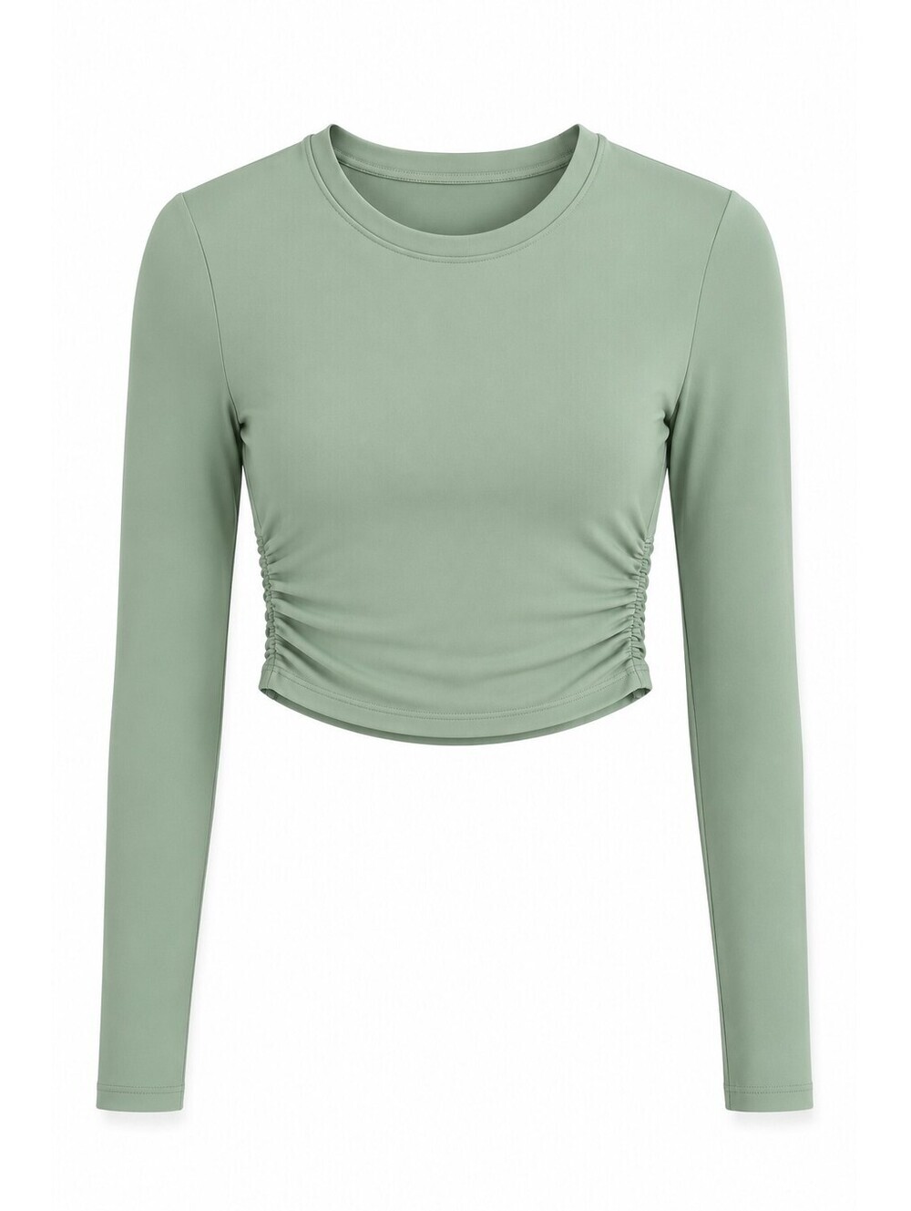 OQQ Mint Green Long Sleeve Crop Top Ruched Side Stretch Activewear Women's S
